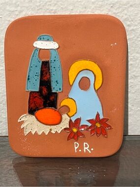 Handmade Pottery Nativity Scene The Holy Family Manger Christmas Wall Hanging 4"